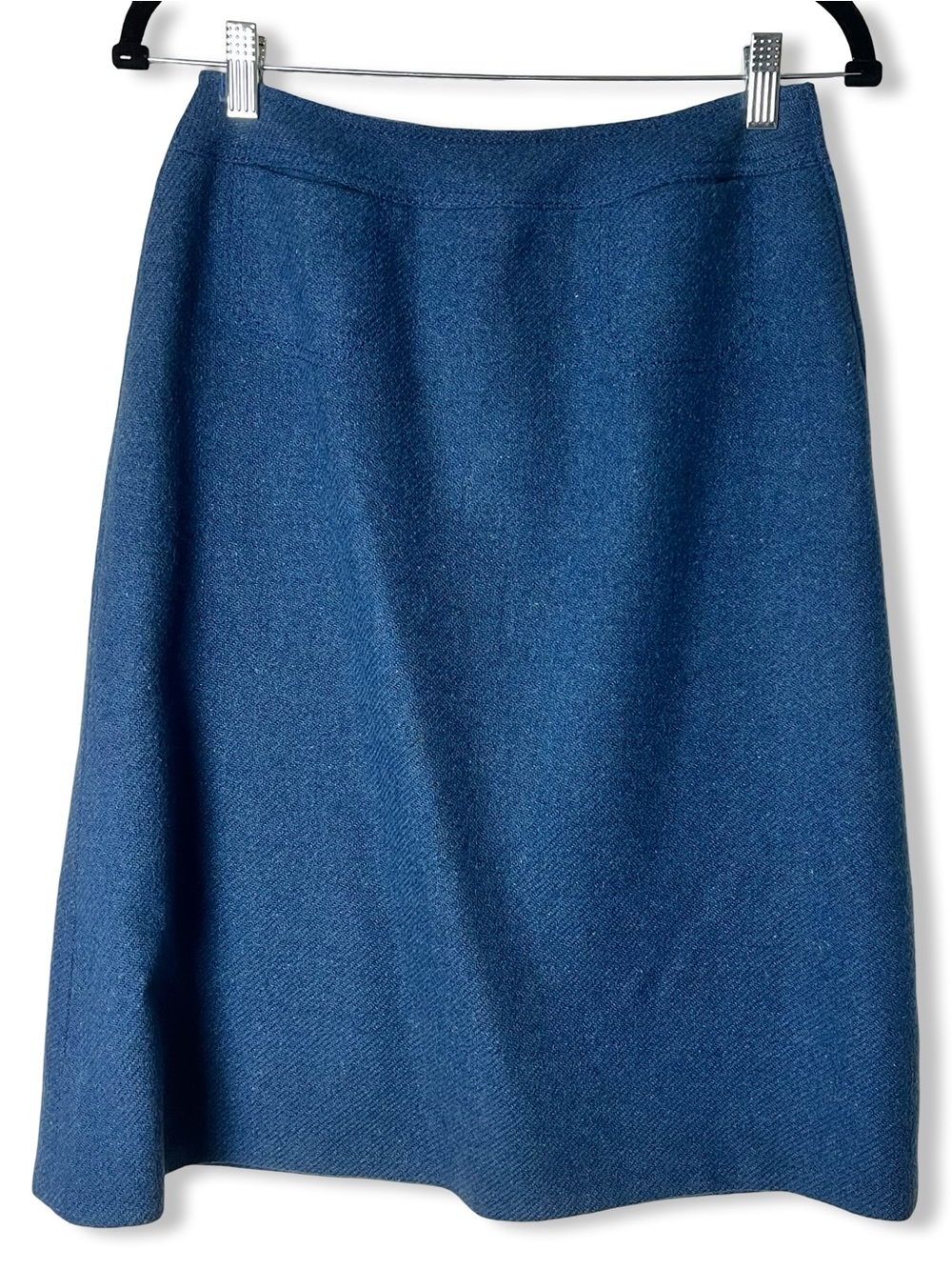 60s 70s Alexon VTG Women Blue Wool Twill Skirt Front Pockets Made In Britain Sm
